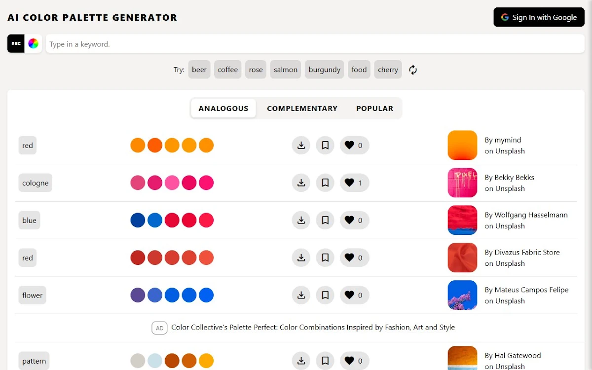 Captura de AI Color Palette Generator