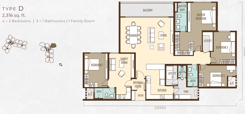 Ayanna Type D floor plan — 2082 sq ft, 4 bedrooms