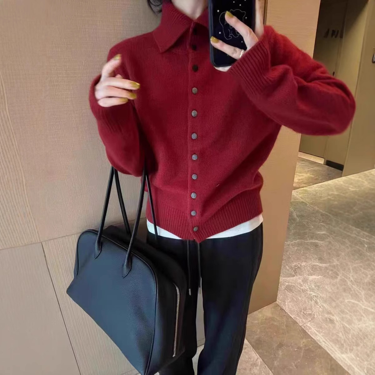 Women's Cashmere Cardigan, High Collar, Buttoned