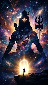 Silhouette of Lord Shiva Against a Glowing Cosmic Nebula