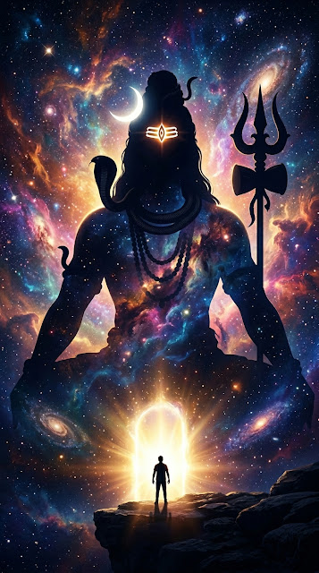 Silhouette of Lord Shiva Against a Glowing Cosmic Nebula - Free mobile Wallpaper