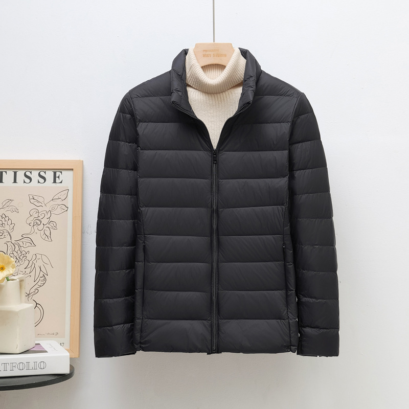 Women's down jacket, lightweight, stand-up collar, short