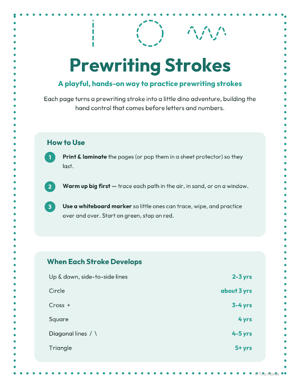 Tiny Hands printable shape and prewriting tracing practice pages preview