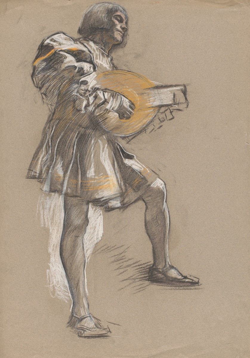 Figure with mandolin in mediaevalcostume