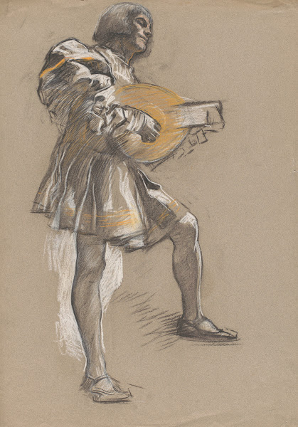 Figure with mandolin in mediaevalcostume