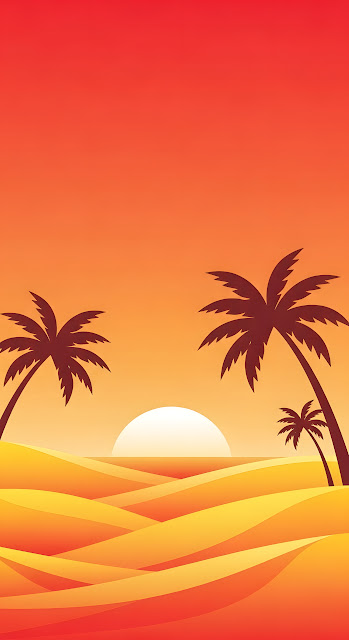 Minimalist Stylized Beach and Palm Tree Sunset - Free mobile Wallpaper