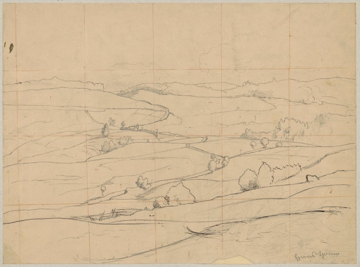 Hilly landscape with a road and trees 1880   1900