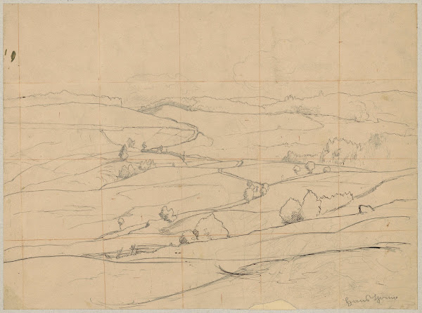 Hilly landscape with a road and trees 1880   1900