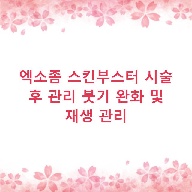 엑소좀 스킨부스터 시술 후 관리 붓기 완화 및 재생 관리