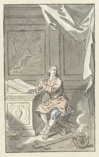 Zittende man met gevouwen handen achter een bijbel c 1734   c 1801