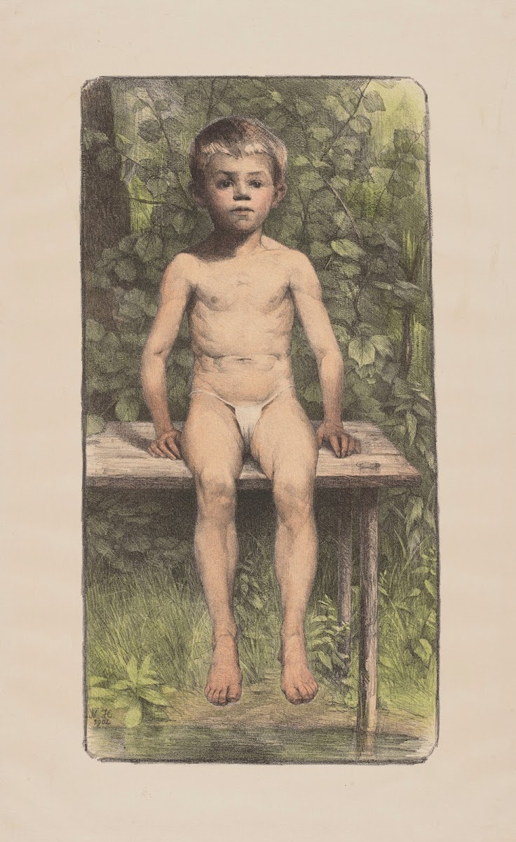 Nude Boy Sitting On ABench In AGazebo 1902