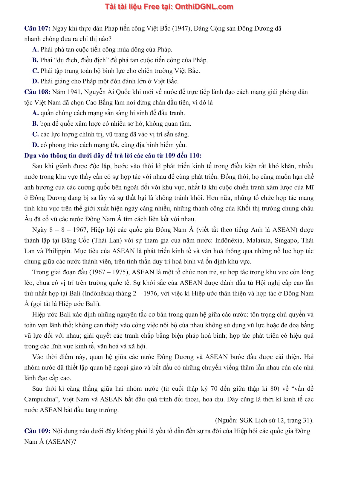 150 bài tập môn Sủ- Ôn thi ĐGNL ĐHQG HN Phần 4