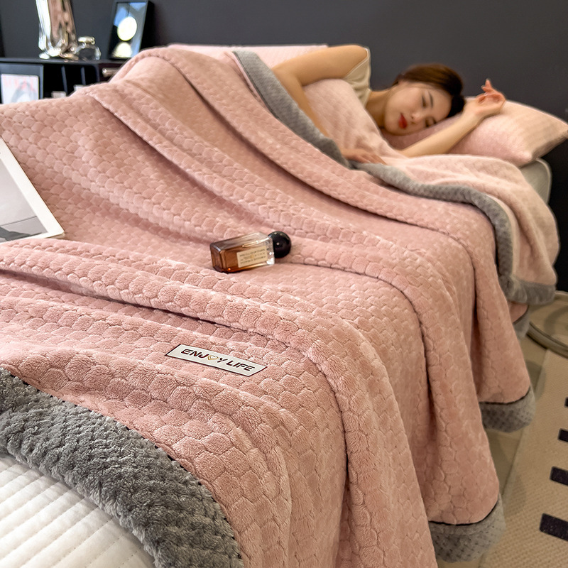 Double-sided milk fiber fleece blanket, warm and fluffy
