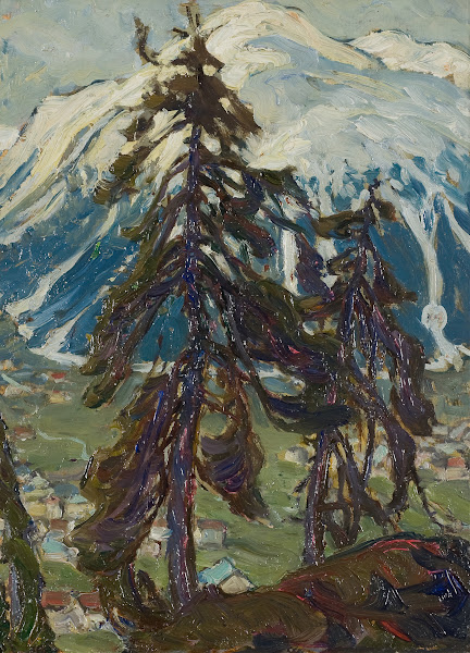 Fir Trees in front of the Mountains Study from North Norway