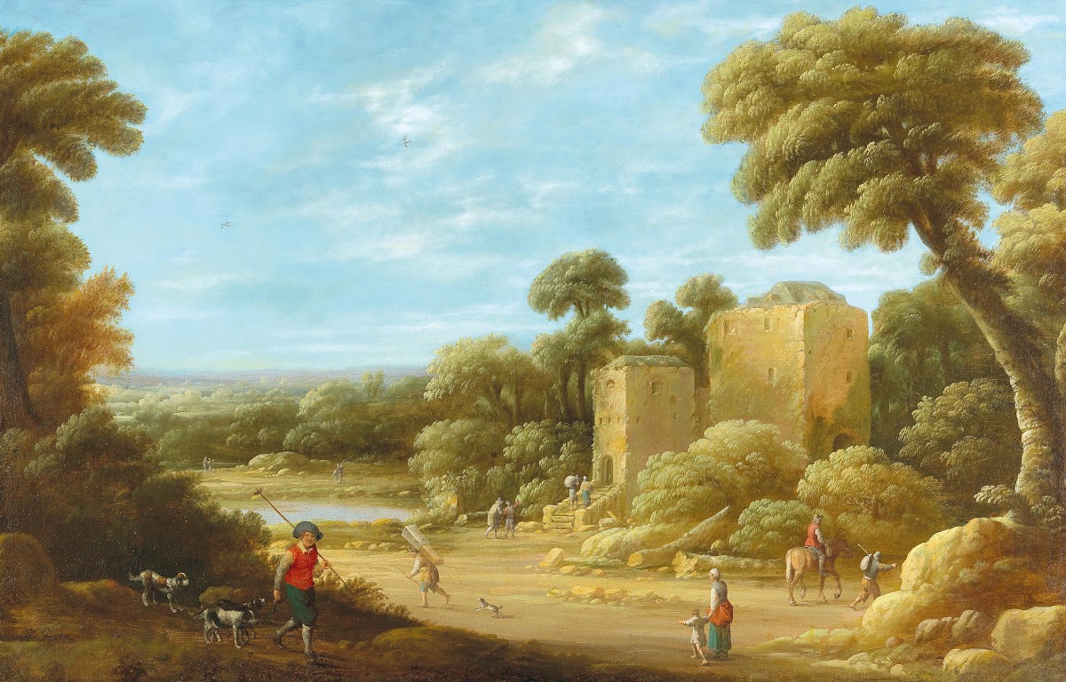 A landscape with figures in front of a ruin