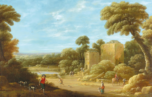 A landscape with figures in front of a ruin