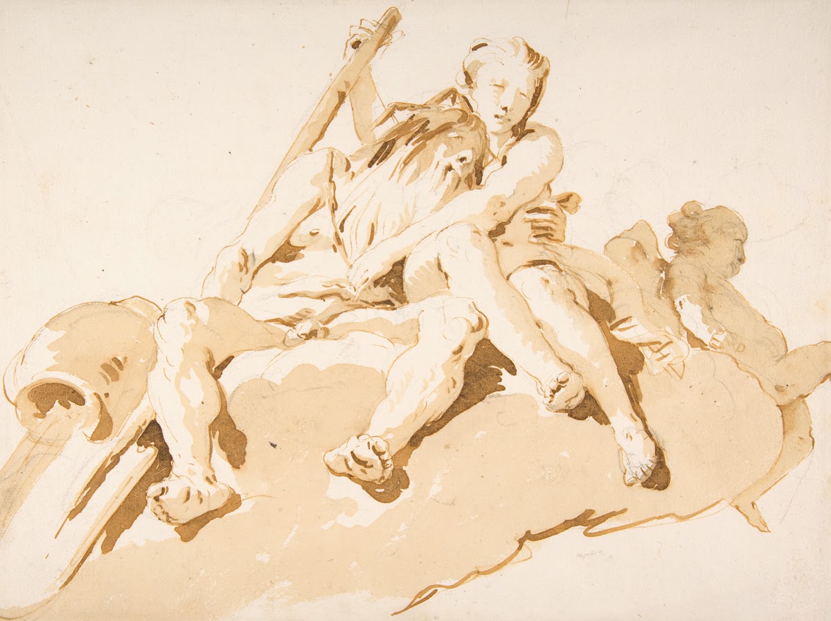 Seated River God Nymph with an Oar and Putto 16961770