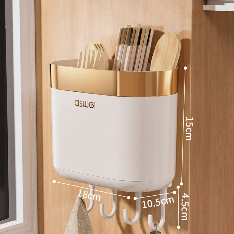 Wall-mounted chopstick holder with draining rack