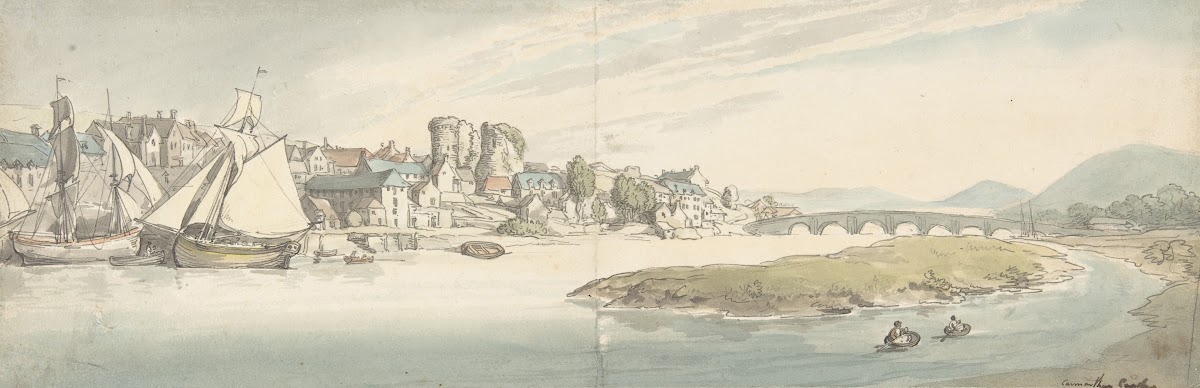 View of town on a river Carwitham Castle 17751827