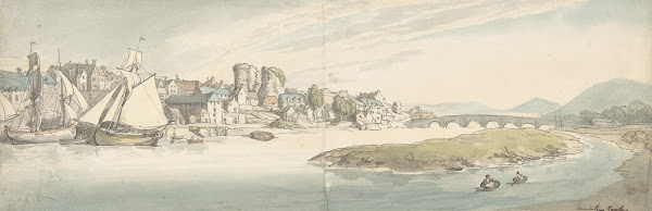 View of town on a river Carwitham Castle 17751827
