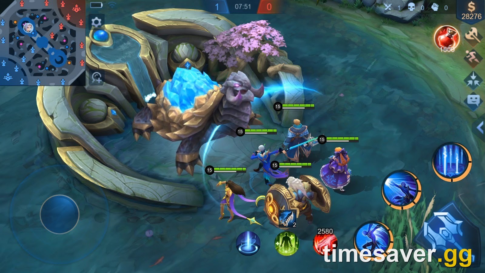 Official Mobile Legends Bang Bang in-game screenshot of a teamfight on the Land of Dawn