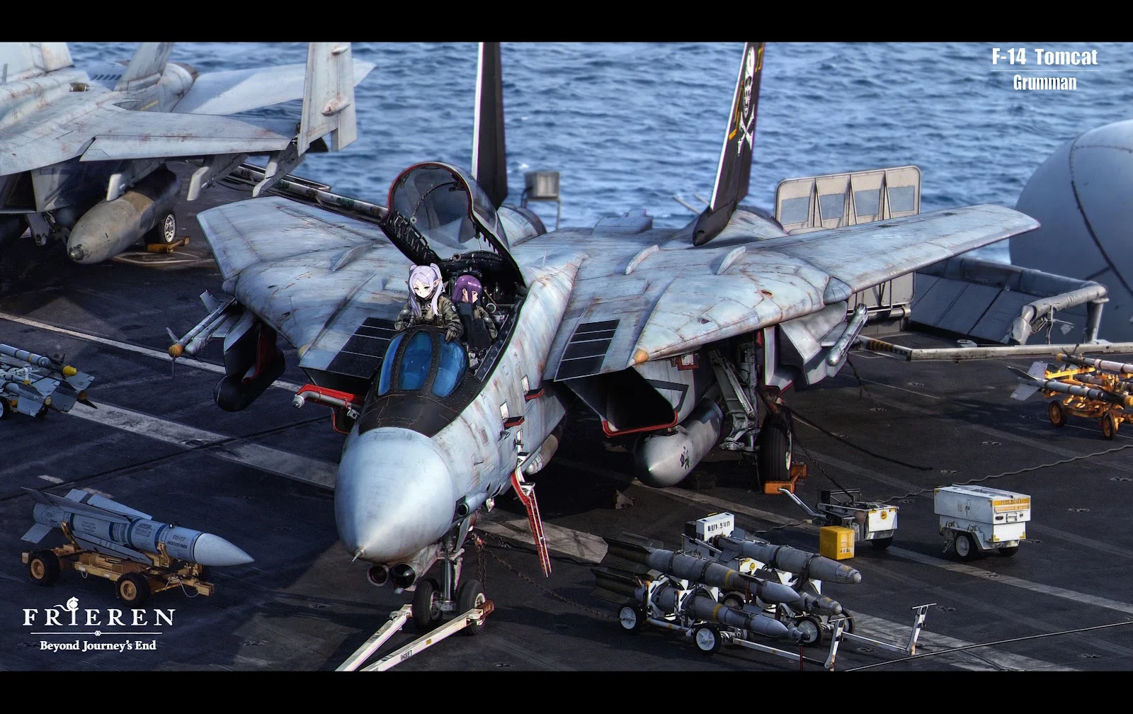 Frieren in F-14 Tomcat Cockpit - Digital Edit Art 4K Wallpaper (5118x3224)