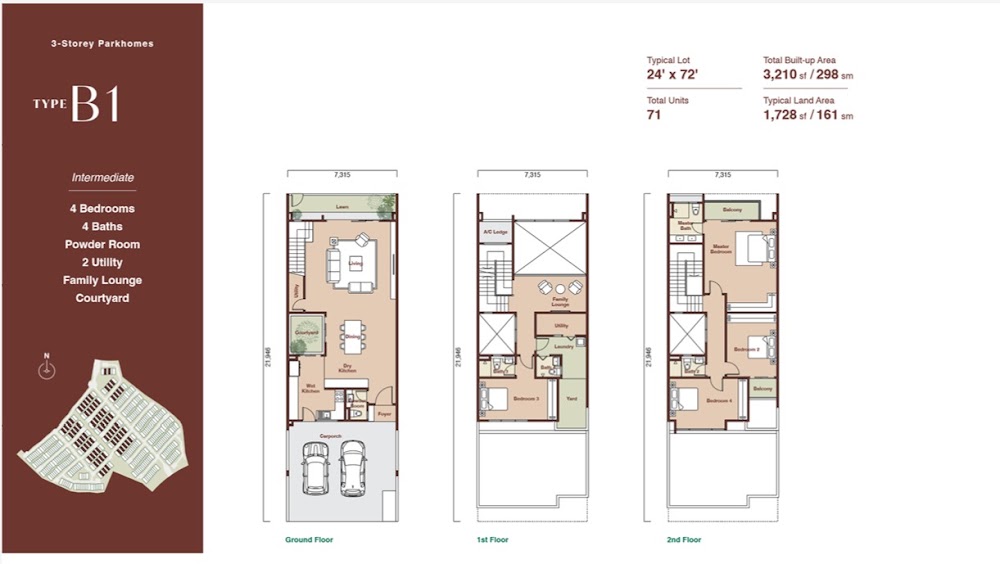 Zenia Damansara Parkhome - Type C1 (3-Story Grand Luxury) floor plan — 4247 sq ft, 5 bedrooms