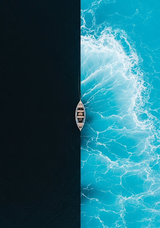 Turquoise Sea Split Abstract Boat