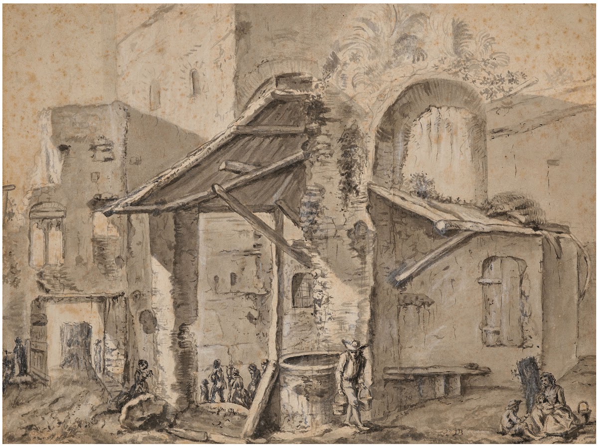 Personnages Devant Des Habitations Et Des Ruines