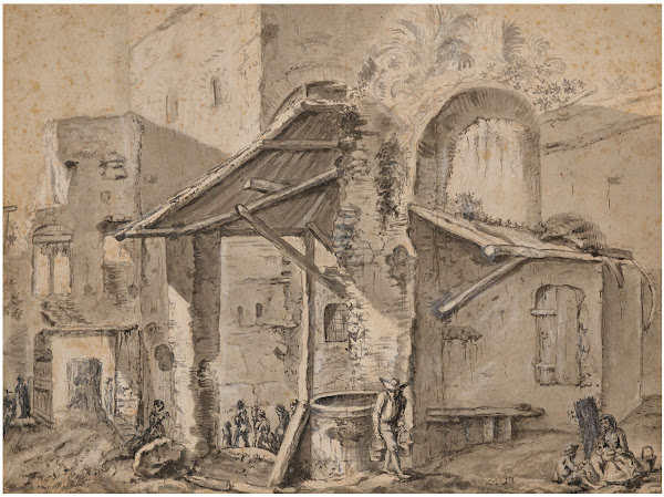 Personnages Devant Des Habitations Et Des Ruines