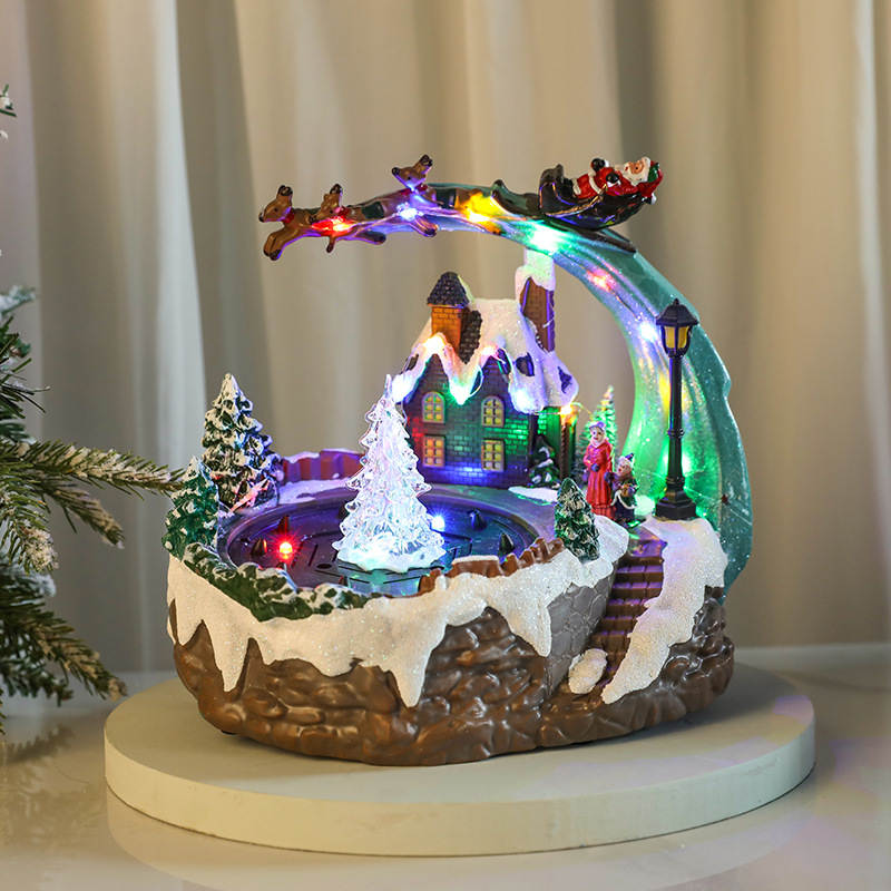 Illuminated music box with water fountain