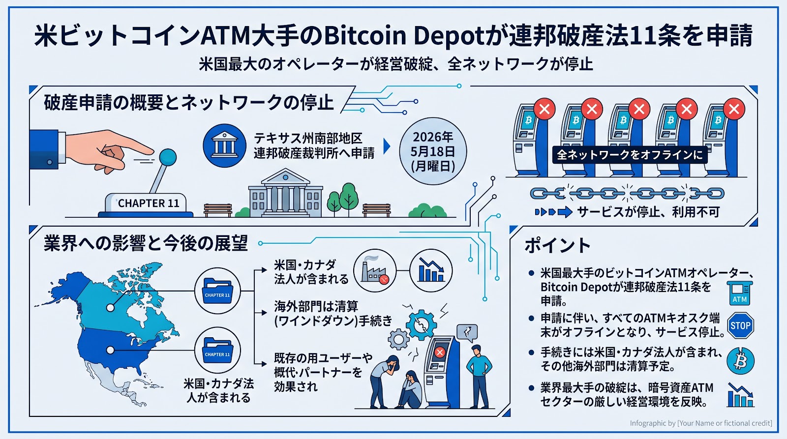 米ビットコインATM大手のBitcoin Depotが連邦破産法11条を申請