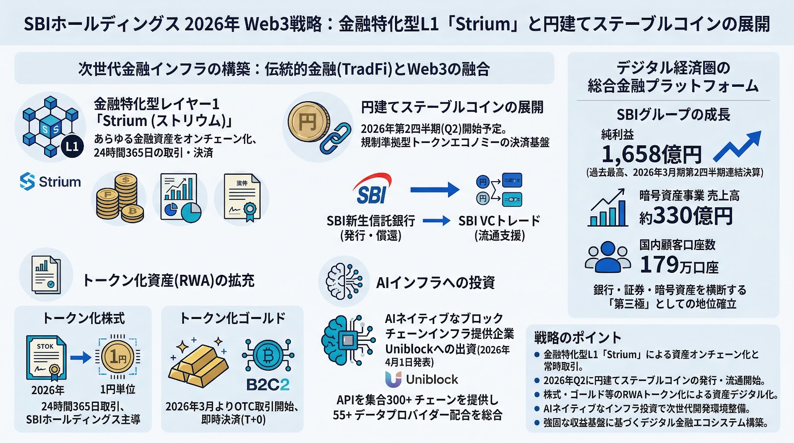 SBIホールディングスが推進する2026年のWeb3戦略：金融特化型L1「Strium」と円建てステーブルコインの展開