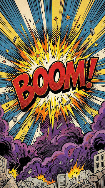 Pop Art Comic Explosion with Boom Text and Halftone Dots - Free mobile Wallpaper