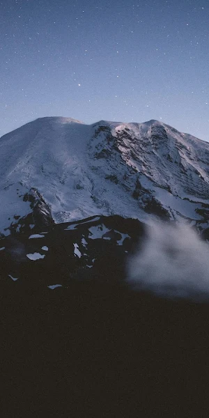 Snowy Mountains, Night Sky, Mountainscape, Outdoor Adventure 4K Wallpaper Background