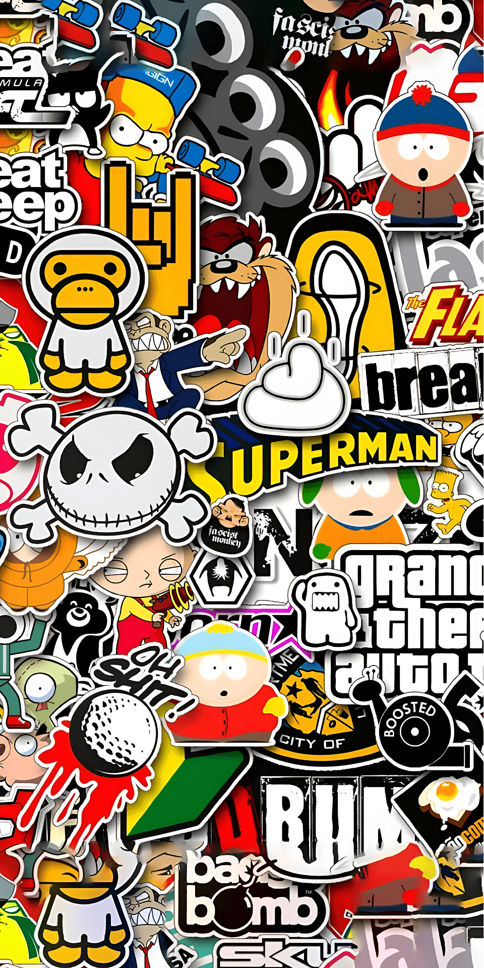 Pop Culture Sticker Bomb Collage Art Design - Free 4K mobile Wallpaper