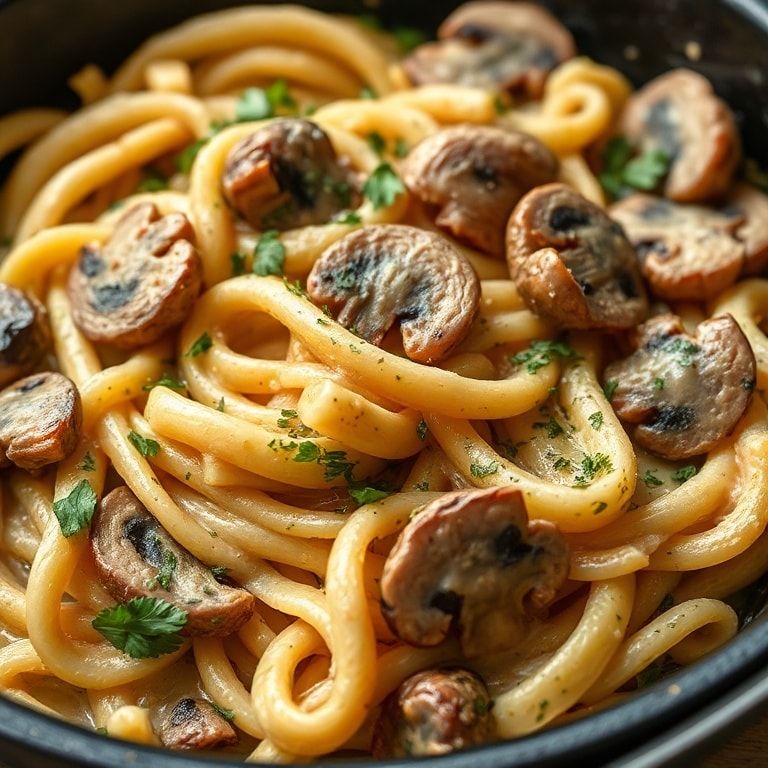 Creamy Tuscan Mushroom Pasta Vegetarian Skillet – Easy One-Pan Comfort Dinner finished