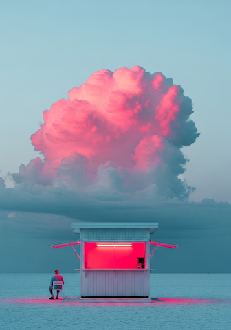 Night Beach Kiosk Pink Cloud