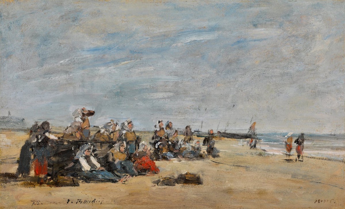 Berck groupe de pêcheuses assises sur la grève 1875