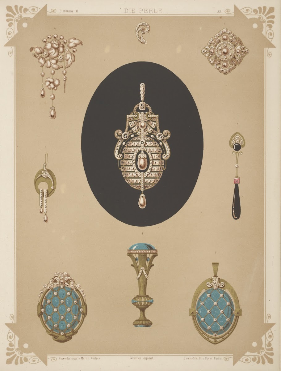 Nine Designs For Jewelry Including Large Brooch Of Pearls And Diamonds 1872   18