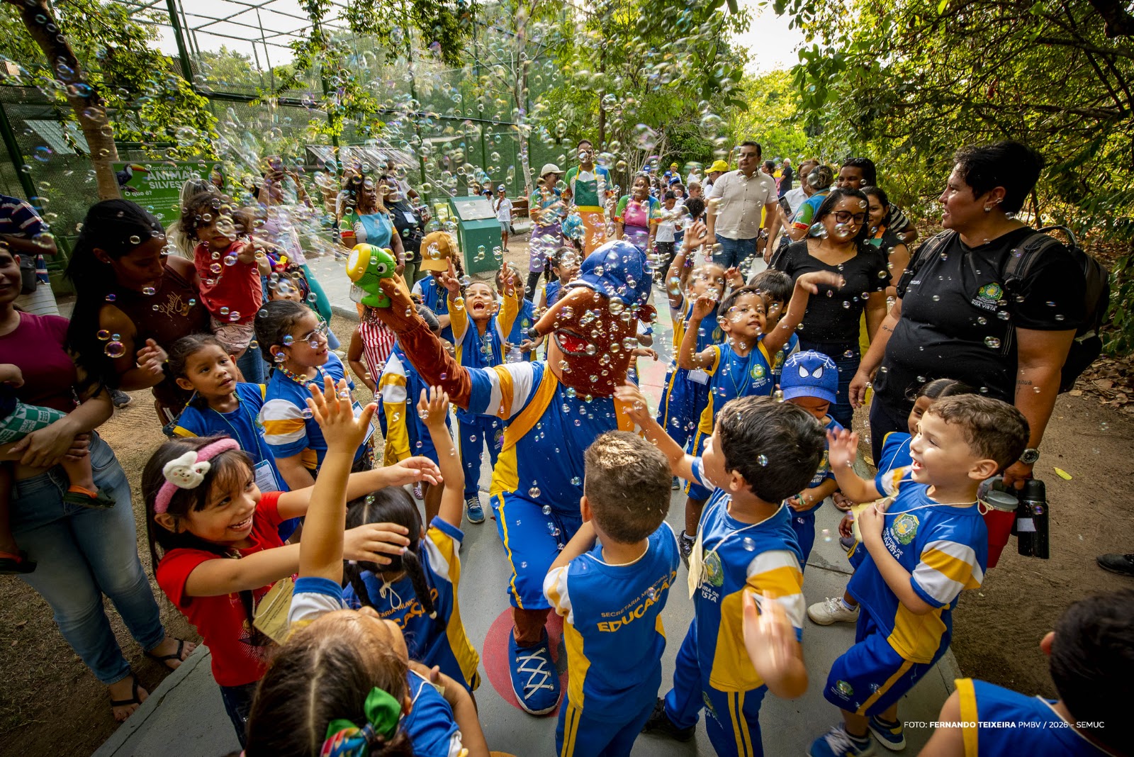 Estrutura de madeira e tirolesa no novo Parque Naturalizado em Boa Vista, espaço voltado para a primeira infância