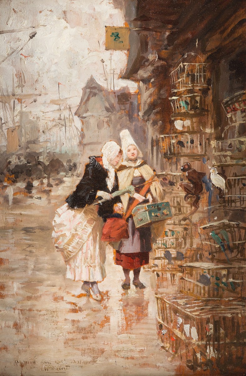 Two Ladies Admiring Exotic Birds