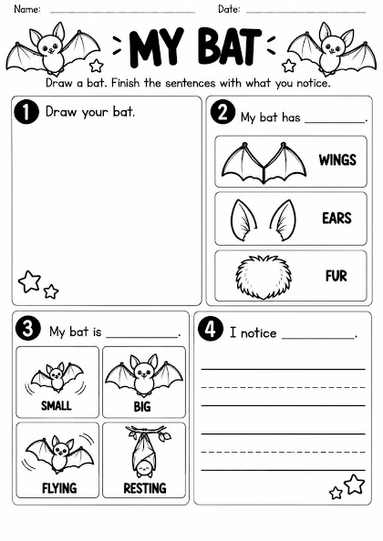 My Bat Drawing and Writing Worksheet
