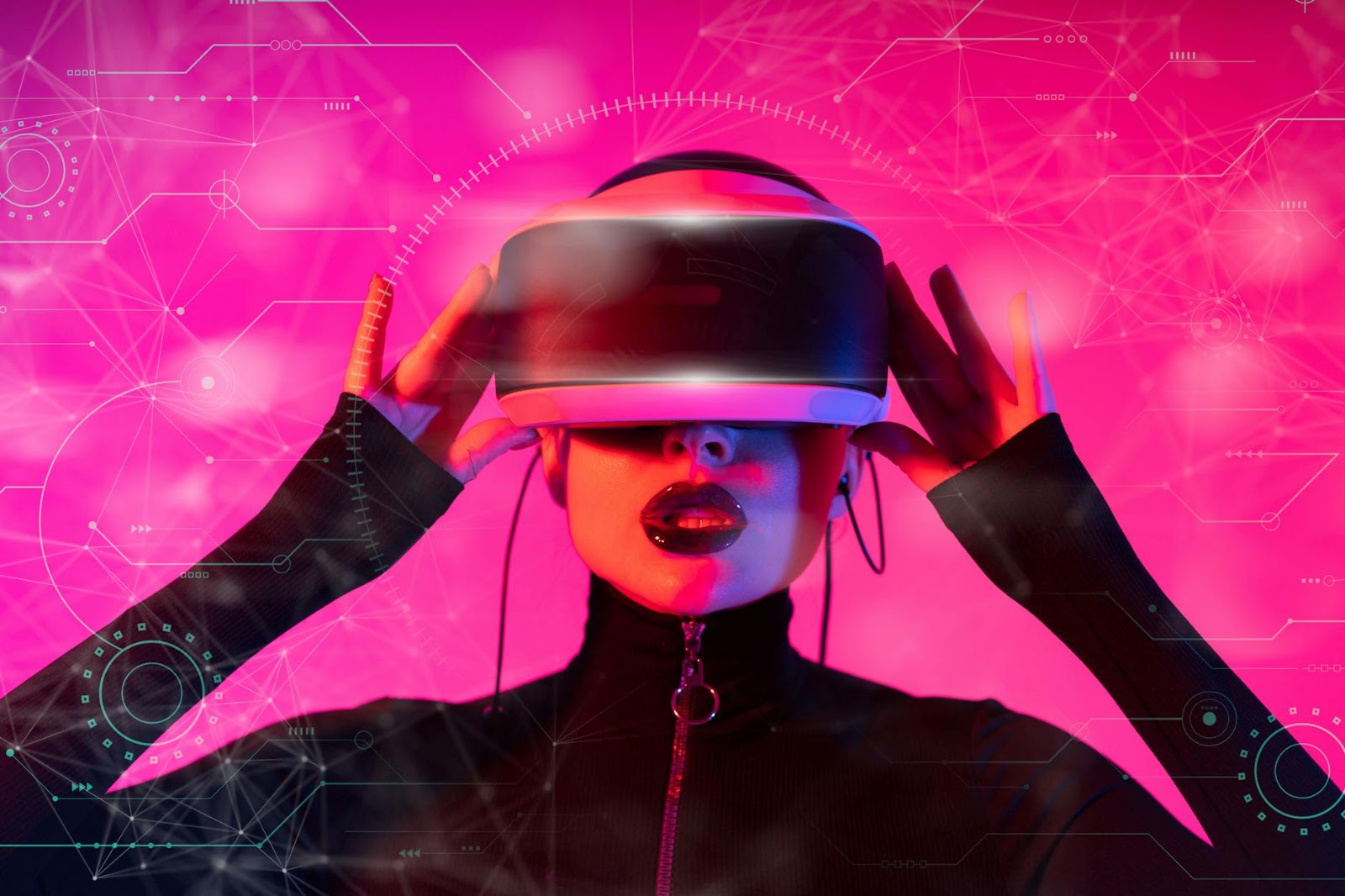 An immersive metaverse shopping experience with avatars interacting in a futuristic virtual store, reflecting live social media shopping trends.
