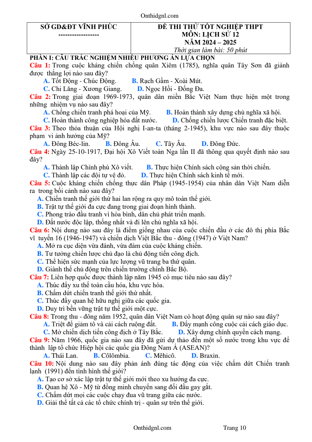 Đề Thi Thử Tốt Nghiệp 2025 Lịch Sử Sở GD Vĩnh Phúc Giải Chi Tiết pdf