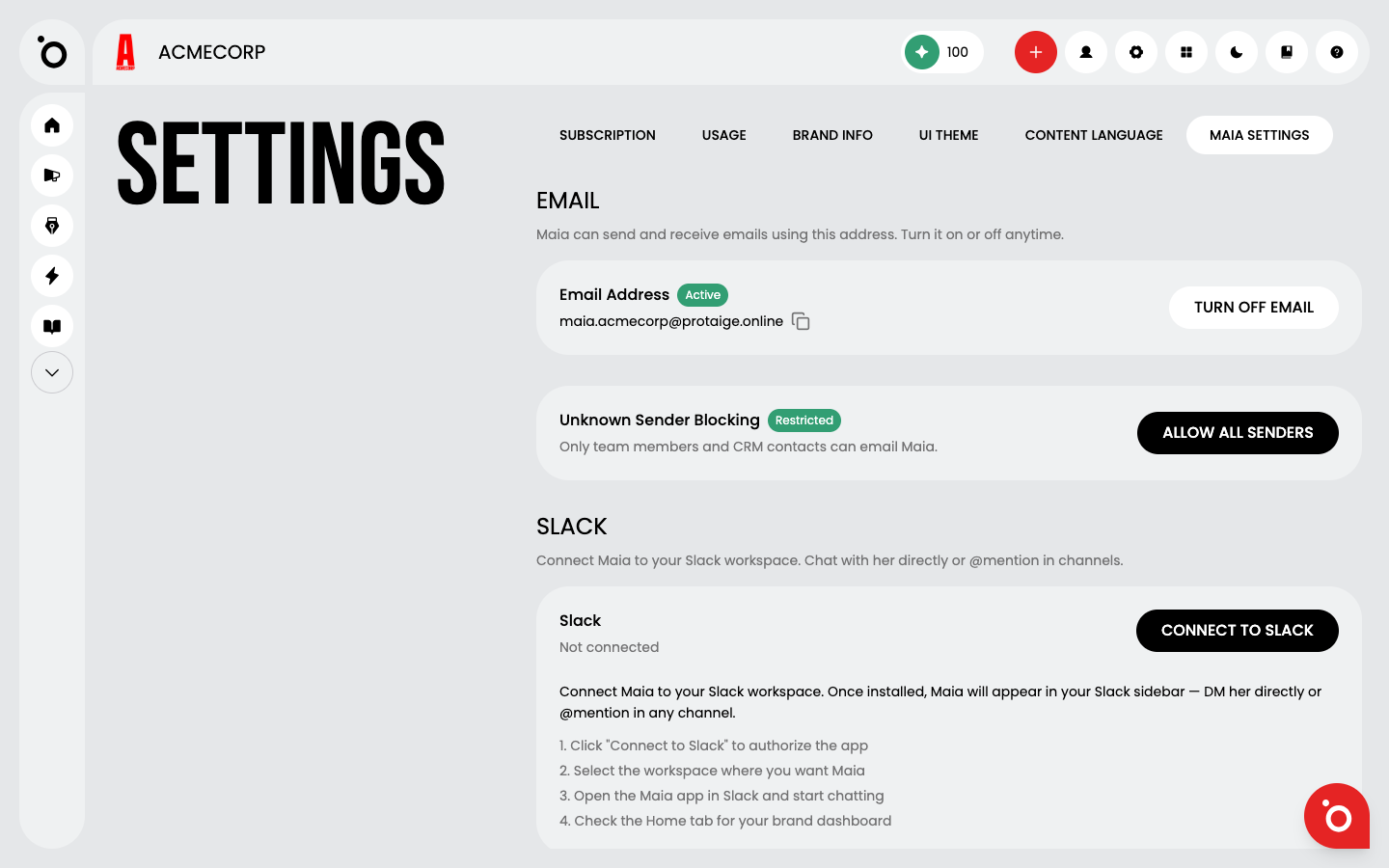 Unknown Sender Blocking set to Restricted, only team members and CRM contacts can reach Maia