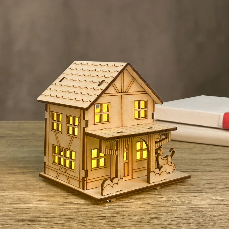 Decorative wooden Christmas light house for DIY