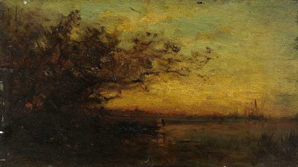 Plan deau soleil couchant Au revers Deux études 1850 1860
