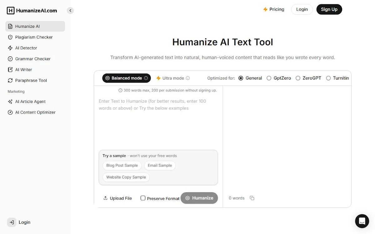 Captura de AI Humanize AI