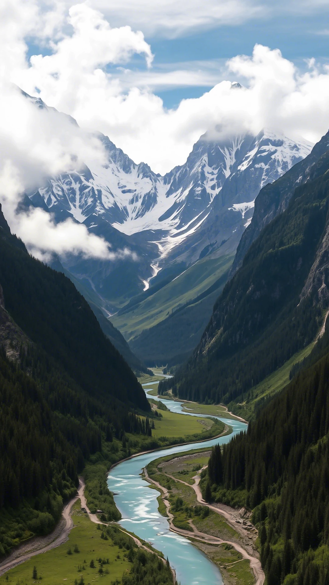 Turquoise Glacial River Alpine Valley Panorama - Free 4K mobile Wallpaper